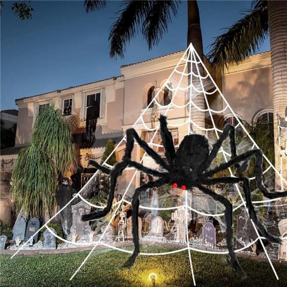 3pcs 212'' Halloween Spider Web 49" Halloween Spider Decorations Stretch Cobweb